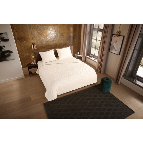 Lenjerie de pat crem din microfibră pentru pat dublu/extinsă 200x220 cm Pure Zigzag – Good Morning-image-3