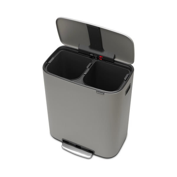 Coș de gunoi gri deschis de reciclat/cu pedală din oțel 60 l Bo – Brabantia