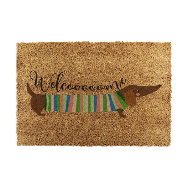 Covoraș de intrare din fibre de nucă de cocos 40x60 cm Welcome Sausage Dog – Artsy Doormats