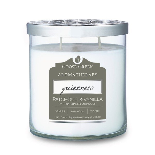 Lumânare parfumată în recipient de sticlă Goose Creek Patchouli & Vanilla Blossom, 60 ore de ardere