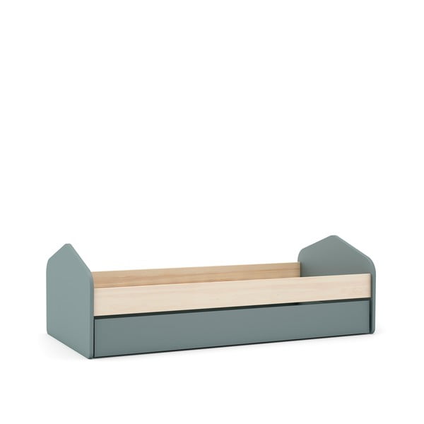 Pat pentru copii  în culoare naturală/verde prăfuit cu extensie suplimentară cu aspect de lemn de pin cu spațiu de depozitare cu somieră 90x200 cm Estefania – Marckeric-image-3