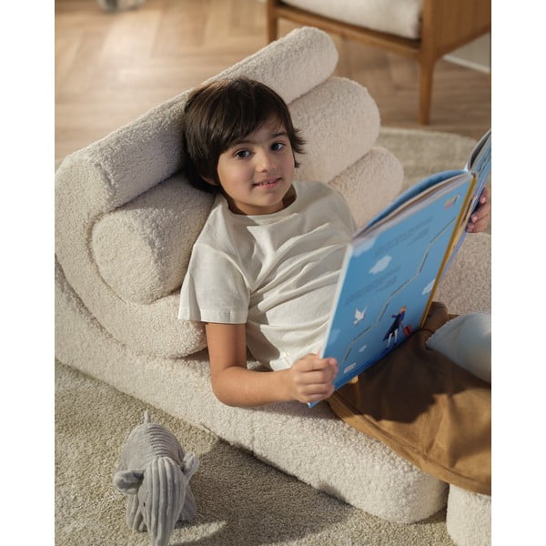 Fotoliu pentru copii crem cu tapițerie din țesătură bouclé Flipster – Wigiwama-image-1