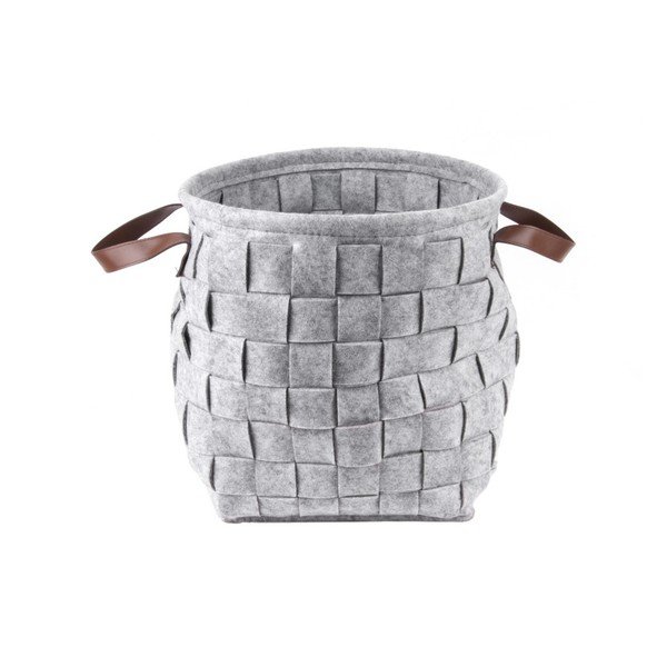 Coș pentru depozitare, cu mânere din piele, PT LIVING Storage, ⌀ 34 cm, gri