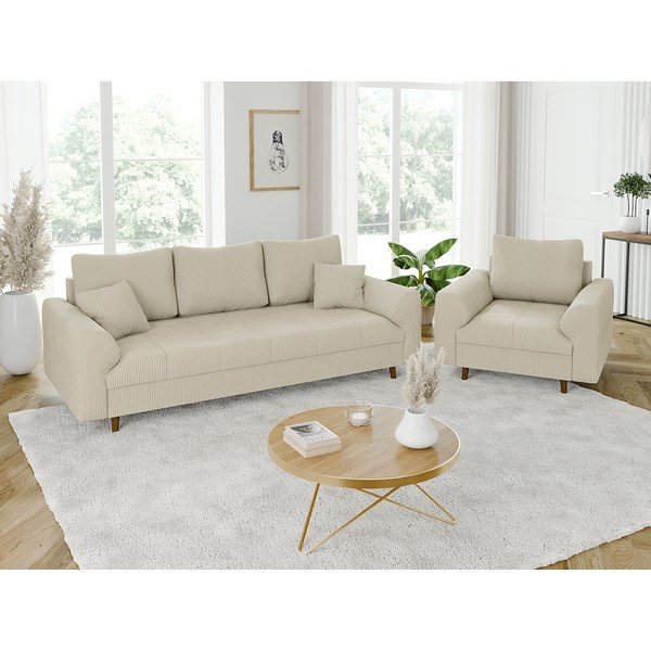 Canapea bej cu tapițerie din catifea reiată  210 cm Ariella – Ropez-image-4