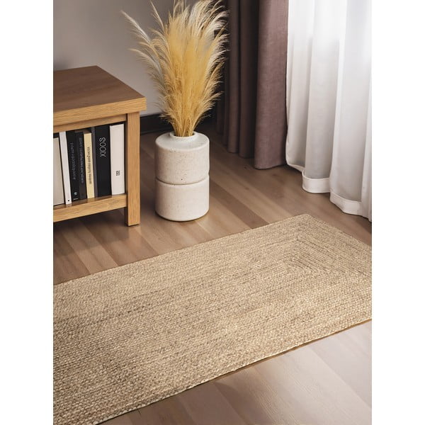 Covor tip traversă culoare naturală deschisă reversibil, țesut manual din iută 80x200 cm Sharmila Natural White – Hanse Home-image-1