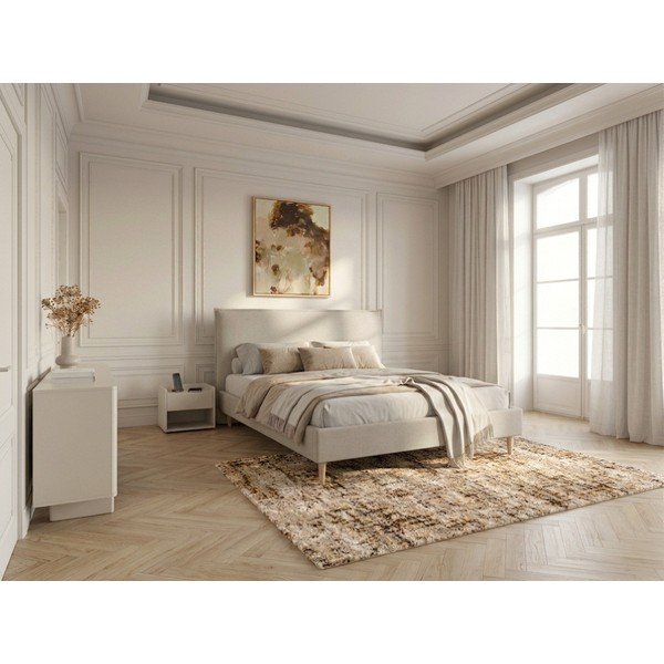 Pat matrimonial 180x200 cm bej tapițat cu somieră Sary – Bobochic Paris-image-1