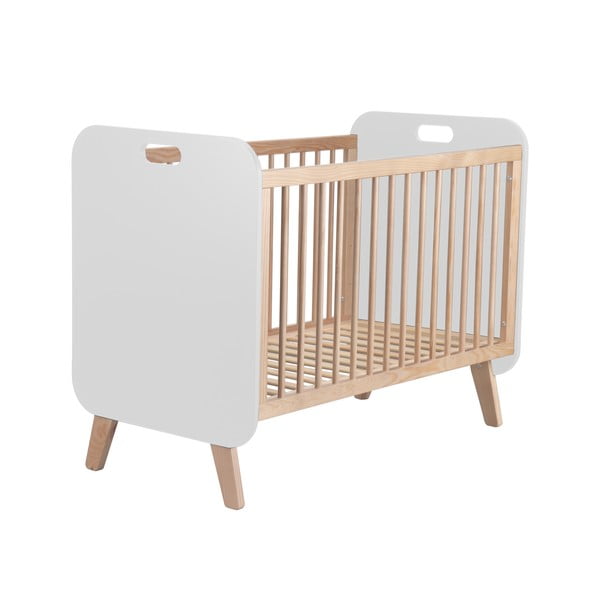 Pătuț alb/în culoare naturală cu aspect de lemn de pin 60x120 cm Paris – Marckeric