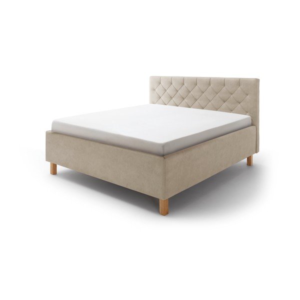 Pat matrimonial bej tapițat cu spațiu de depozitare cu somieră 160x200 cm San Remo – Meise Möbel