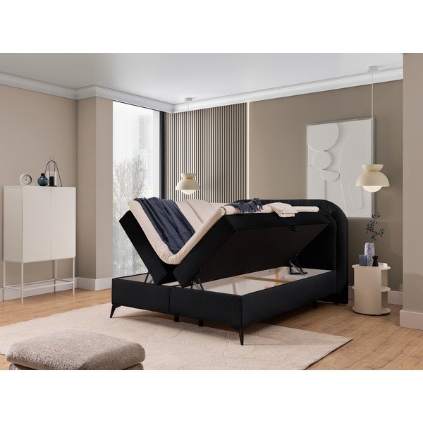 Pat boxspring negru cu spațiu de depozitare 160x200 cm Ornes – Ropez-image-2
