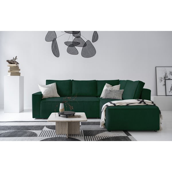 Colțar verde închis extensibil cu tapițerie din catifea reiată  (cu colț pe partea dreaptă) Brave Dave – Miuform-image-1