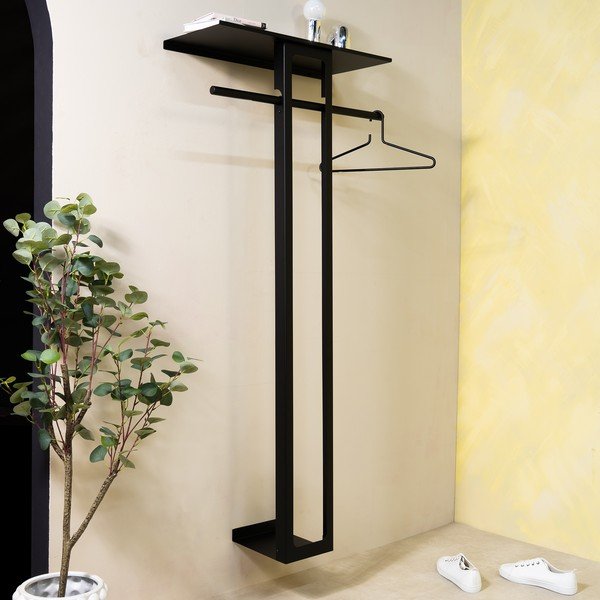 Cuier de perete negru cu raft din oțel 70 cm Luno Large – Spinder Design-image-1