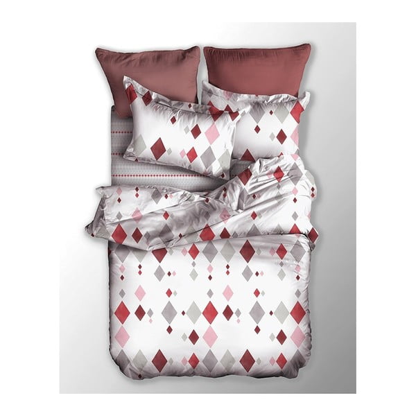 Lenjerie de pat roșie/albă din microfibră pentru pat de o persoană 135x200 cm Romb – AmeliaHome