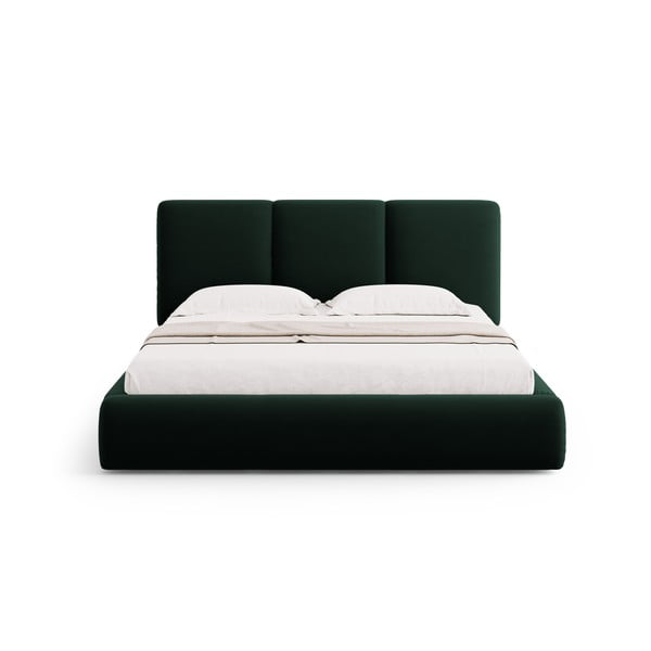 Pat matrimonial verde închis tapițat din catifea cu spațiu de depozitare cu somieră 160x200 cm Brody – Mazzini Beds-image-2