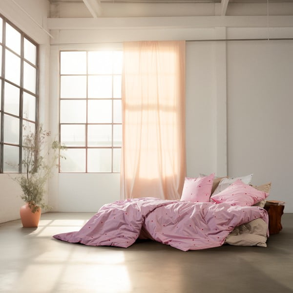 Lenjerie de pat roz din bumbac percal pentru pat de o persoană 140x200 cm Daisy – JUNA-image-4