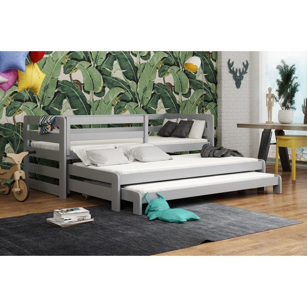 Pat din lemn de pin extensibil gri pentru copii 90x190 cm Rico - Lano Meble-image-1