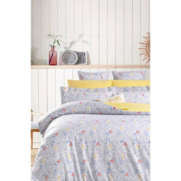 Lenjerie de pat galbenă/gri din bumbac ranforcé pentru pat dublu/extinsă cu cearceaf inclus/cu 4 piese 200x220 cm – Mila Home