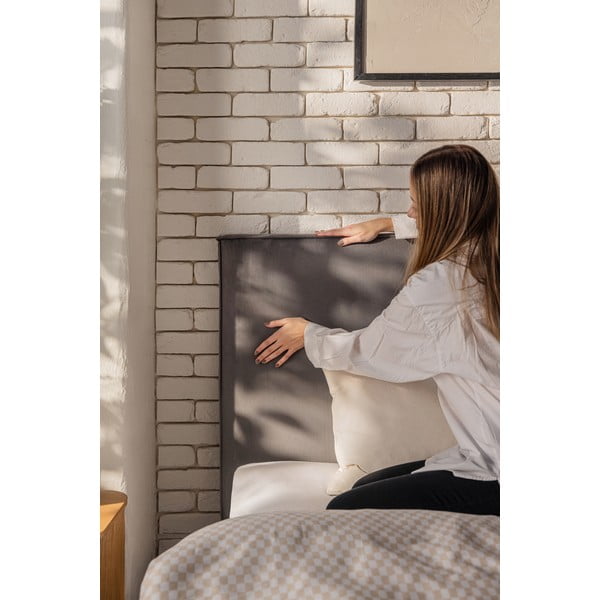Pat matrimonial gri tapițat cu spațiu de depozitare cu somieră 160x200 cm Thessa Bold – Bonami Selection-image-3
