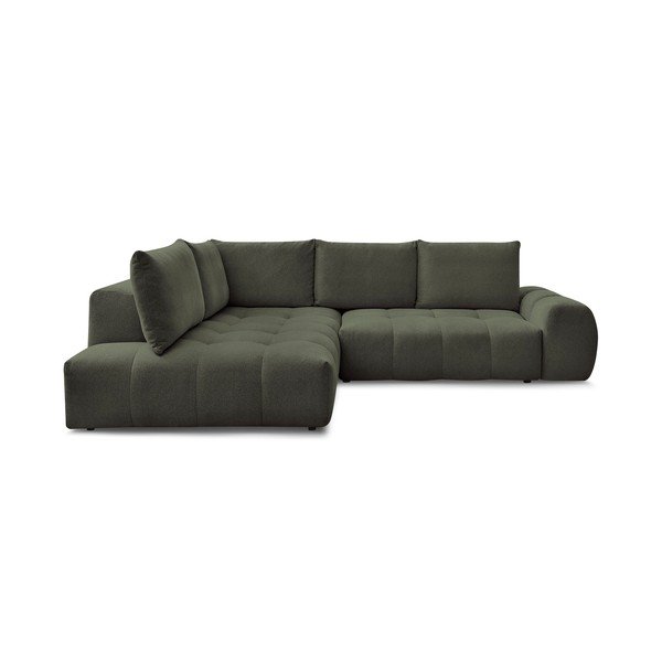 Colțar verde extensibil/cu spațiu de depozitare cu tapițerie din chenille (cu colț pe partea stângă/în formă de ”L”) Everest – Bobochic Paris