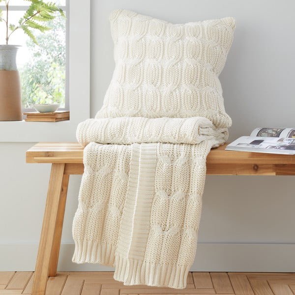 Pătură albă/bej tricotată 130x170 cm Chunky Marl Knit – Catherine Lansfield-image-3