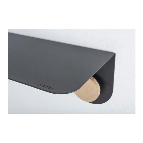 Raft de perete din oțel și detalii din lemn de stejar, cu 2 cârlige Gazzda Hook, lungime 70 cm, negru-image-3