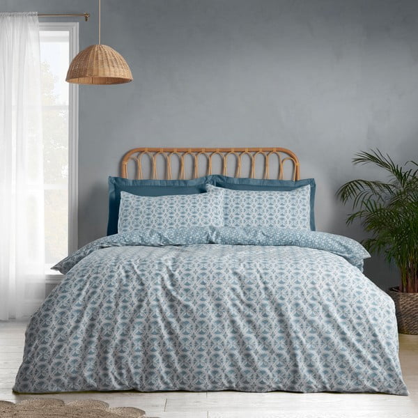 Lenjerie de pat albastră pentru pat dublu 200x200 cm Sardinia Mosaic Tile – Catherine Lansfield
