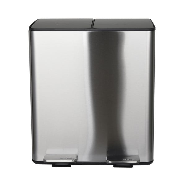 Coș de gunoi argintiu mat pentru reciclare/cu pedală 2x20 l din oțel   Aliya – Spirella-image-2