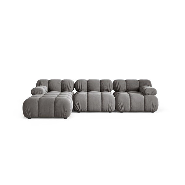 Colțar modular gri deschis cu tapițerie din catifea (cu colț pe partea stângă/cu șezlong) – Micadoni 