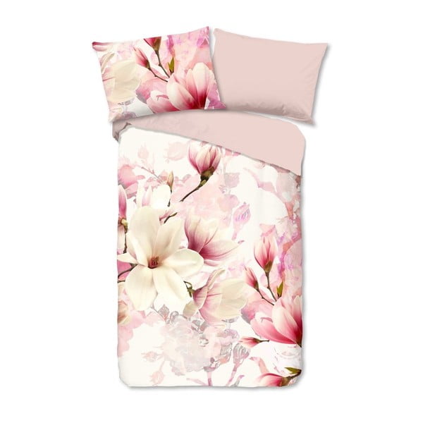 Lenjerie de pat alb/roz din flanelă 140x200 cm Christel - Good Morning