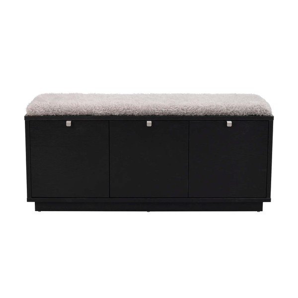 Pantofar negru/gri cu bancă cu aspect de lemn de stejar Confetti – Rowico-image-2