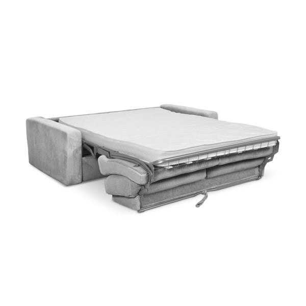 Canapea gri deschis extensibilă cu tapițerie din catifea reiată  195 cm Nona – Makamii-image-3