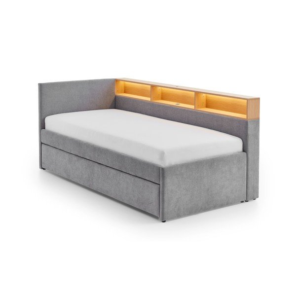 Pat pentru copii  gri pe colț cu spațiu de depozitare fără somieră 90x200 cm Uno – Meise Möbel-image-4