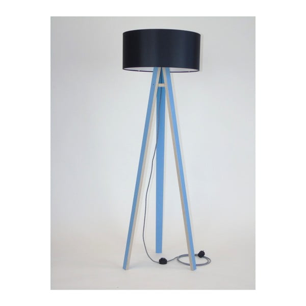 Lampadar cu abajur negru și cablu negru - alb Ragaba Wanda, albastru