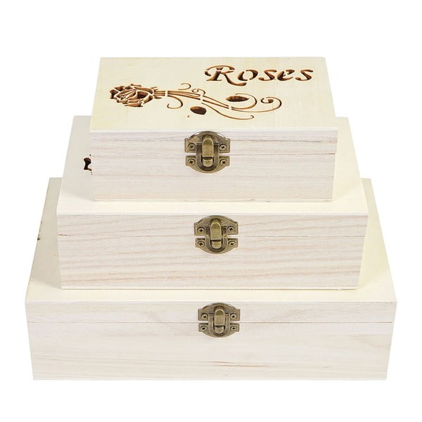  Set 3 cutii din lemn Mendler Shabby Roses