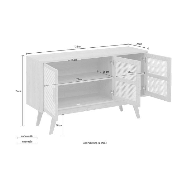 Comodă în culoare naturală joasă cu aspect de lemn de stejar 128x75 cm Bridget – Støraa-image-4