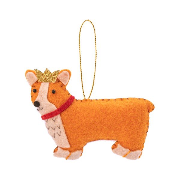 Ornament de Crăciun lucrat manual din material textil 5,5 cm Corgi – Sass & Belle