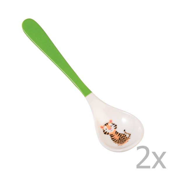Set 2 lingurițe pentru bebeluși Rex London Jim The Tiger, verde
