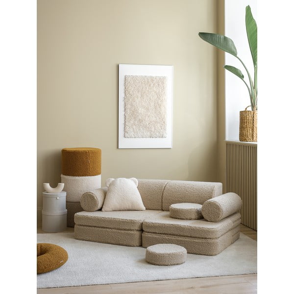 Canapea pentru copii maro deschis cu tapițerie din țesătură bouclé 132 cm Settee – Wigiwama-image-3