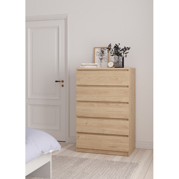 Comodă în culoare naturală cu aspect de lemn de stejar 77x121x50 cm Naia – Tvilum-image-1