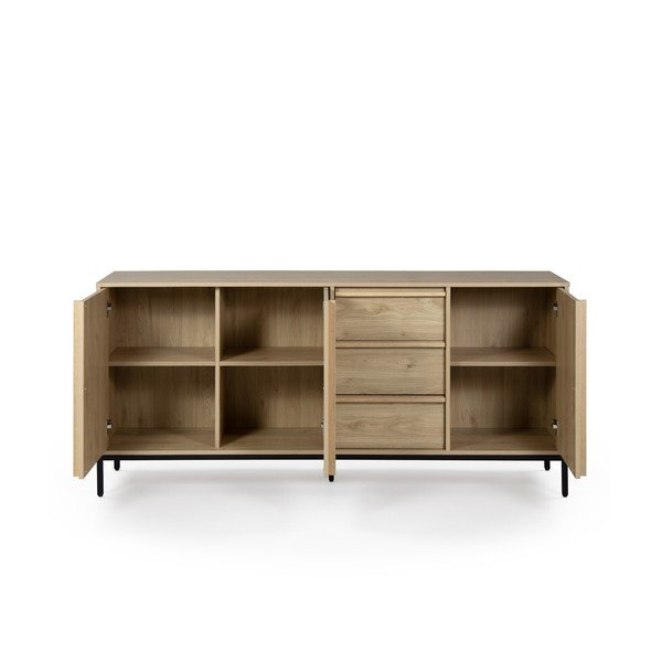 Comodă în culoare naturală cu aspect de lemn de stejar 180x80x40 cm Luc – Marckeric-image-2
