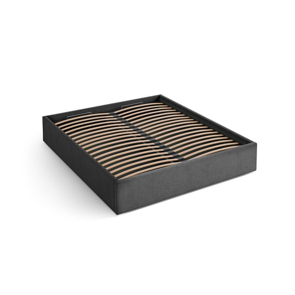 Pat matrimonial gri antracit tapițat cu spațiu de depozitare/fără tăblie cu somieră 180x200 cm Susan – Micadoni 
