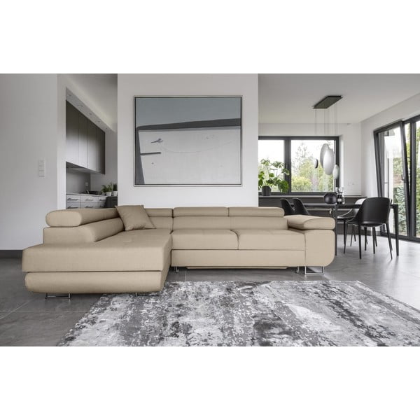 Colțar bej extensibil/cu spațiu de depozitare (cu colț pe partea stângă/în formă de ”L”) Anton – ELTAP-image-1