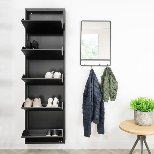 Pantofar negru cu deschidere înclinată din metal 50x169x15 cm Billy – Spinder Design-image-1