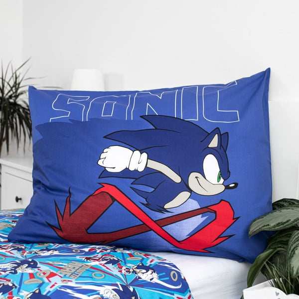 Lenjerie de pat pentru copii albastră din bumbac pentru pat de o persoană 140x200 cm Sonic "Let´s go" – Jerry Fabrics-image-3