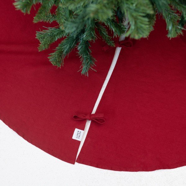 Covor roșu rotund sub pomul de Crăciun ø 125 cm - Linen Tales-image-1