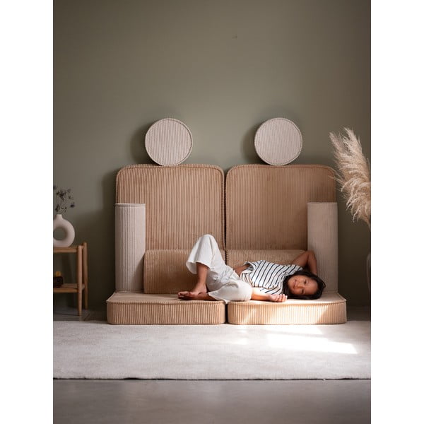 Canapea pentru copii maro deschis cu tapițerie din catifea reiată  132 cm Settee – Wigiwama-image-3