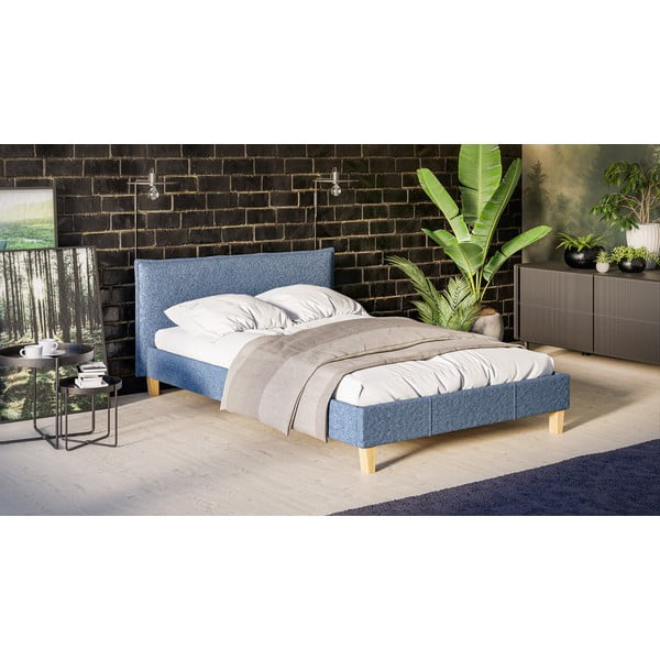 Pat matrimonial albastru cu tăblie și  somieră 140x200 cm Tina – Ropez-image-2