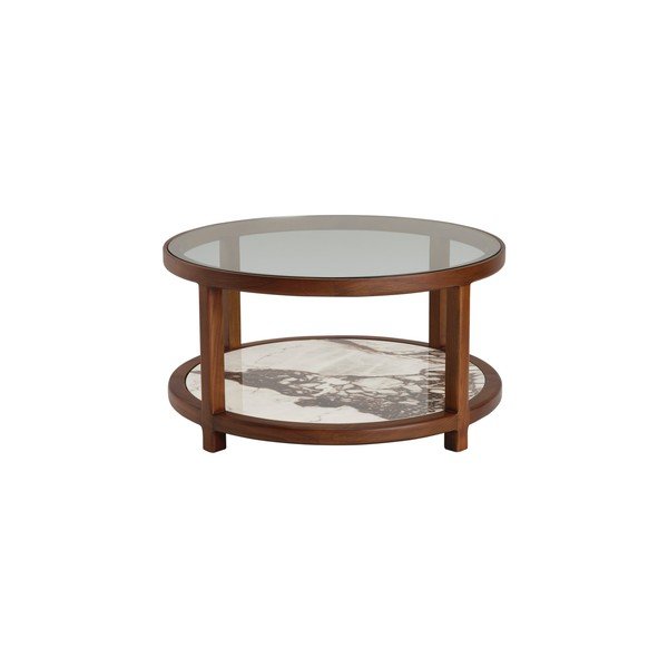 Măsuță de cafea maro rotundă cu blat din sticlă ø 80 cm Classeno – Ellos Home-image-3
