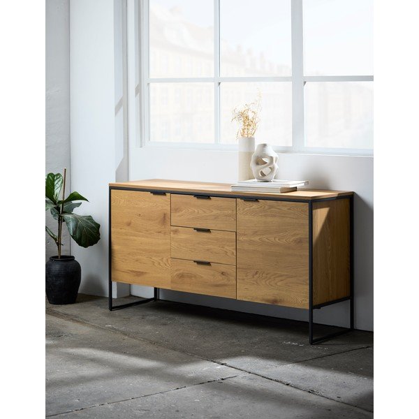 Comodă în culoare naturală cu aspect de lemn de stejar 155x81x45 cm Cesura – Unique Furniture-image-1