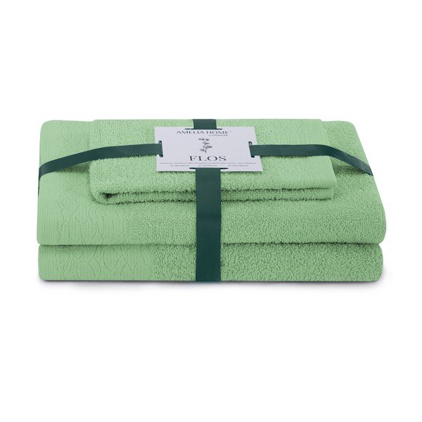 Prosoape de baie verde-deschis 3 buc. din bumbac din frotir Flos – Restilo