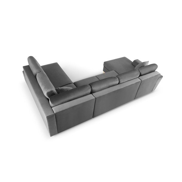 Colțar gri deschis extensibil, cu spațiu de depozitare cu tapițerie din catifea (cu colț pe partea dreaptă, în formă de "U") Kyoto – Cosmopolitan Design-image-4